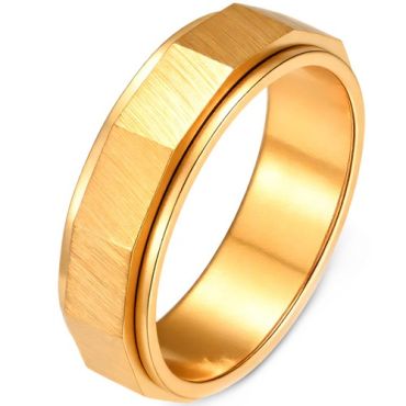 ****COI Titanium Gold Tone/Silver Rotating Step Edges Ring-02144A