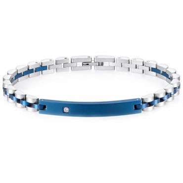 ****COI Titanium Black/Gold Tone/Blue Silver Cubic Zirconia Bracelet With Steel Clasp(Length: 7.87 inches)-02150A
