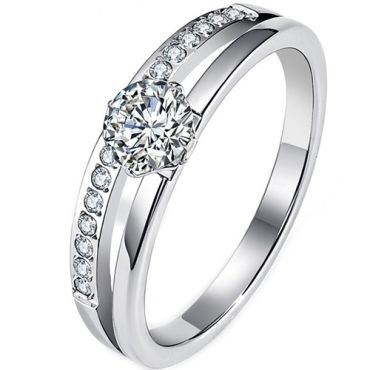 ****COI Titanium Gold Tone/Silver Solitaire Ring With Cubic Zirconia-02152A