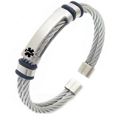 ****COI Titanium Black/Gold Tone/Silver Silver Medical Alert Wire Bracelet With Steel Clasp(Length: 8.27 inches)-02153A