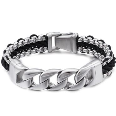 ****COI Titanium Genuine Leather Bracelet With Steel Clasp(Length: 8.66 inches)-02154A