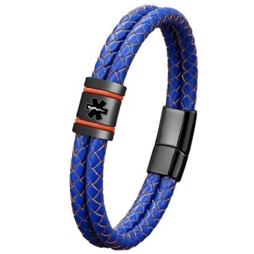 ****COI Titanium Black Red Medical Alert Genuine Leather Bracelet With Steel Clasp(Length: 8.27 inches)-02157A