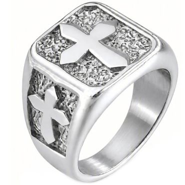****COI Titanium Gold Tone/Silver Cross Ring-02160A