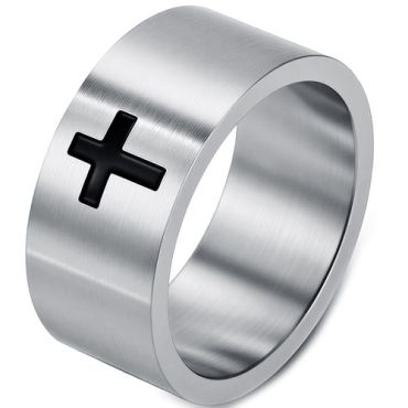 ****COI Titanium Black/Gold Tone/Silver Cross Ring-02161A
