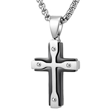 ****COI Titanium Black/Gold Tone Silver Cross Pendant-02167A