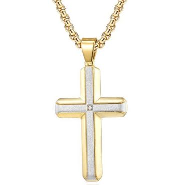 ****COI Titanium Black/Gold Tone/Silver Silver Cross Pendant With Cubic Zirconia-02170A