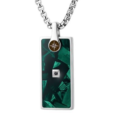 ****COI Titanium Black/Green Carbon Fiber Pendant With Cubic Zirconia-02176A