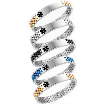 ****COI Titanium Black/Gold Tone/Blue/Silver Medical Alert Bracelet With Steel Clasp(Length: 8.27 inches)-02180A