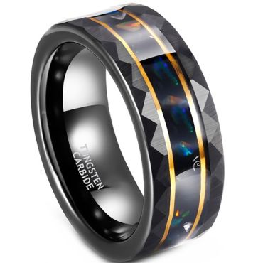 ****COI Tungsten Carbide Black Gold Tone Double Grooves Faceted Ring With Abalone Shell-02190A