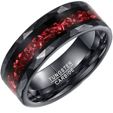 ****COI Black Tungsten Carbide Faceted Ring With Created Red Ruby-02195A