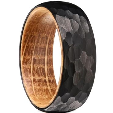 ****COI Black Tungsten Carbide Faceted Ring With Koa Wood-02197A