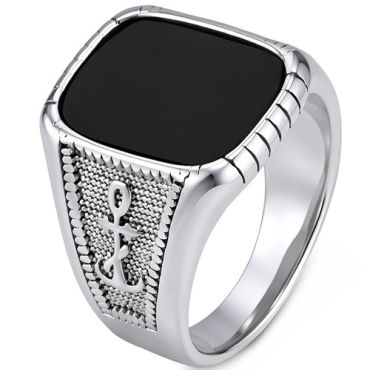 ****COI Titanium Anchor Ring With Black Onyx/Created Red Ruby/Green Emerald-02204AA