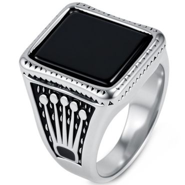 ****COI Titanium Crown Ring With Black Onyx/Created Red Ruby/Green Emerald-02205A