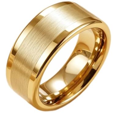 ****COI Gold Tone Titanium 12mm Polished Shiny & Satin Matt Ring-02208A