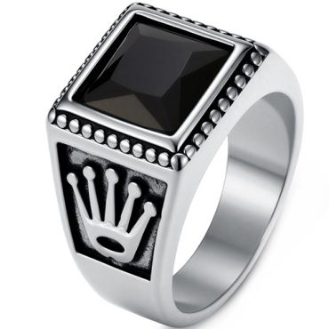 ****COI Titanium Gold Tone/Silver Crown Ring With Black Onyx-02217A