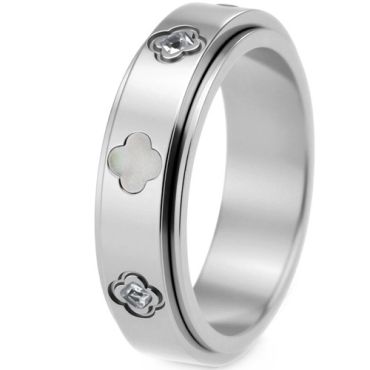 ****COI Titanium Gold Tone/Silver/Rose Ring With Cubic Zirconia & Abalone Shell-02224A