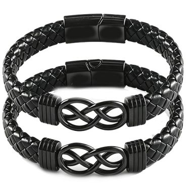 ****COI Black Titanium Infinity Genuine Leather Bracelet With Steel Clasp(Length: 8.27 inches)-02244A