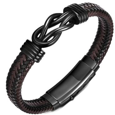 ****COI Black Titanium Infinity Genuine Leather Bracelet With Steel Clasp(Length: 8.27 inches)-02245A