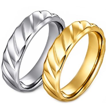 ****COI Titanium Gold Tone/Silver Diagonal Grooves Ring-02246A