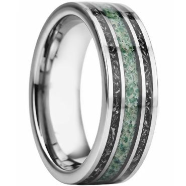 ****COI Tungsten Carbide Gold Tone/Silver Ring With Deer Antler & Meteorite-02257A