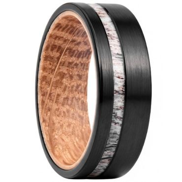 ****COI Black Tungsten Carbide Deer Antler & Koa Wood Ring-02259A