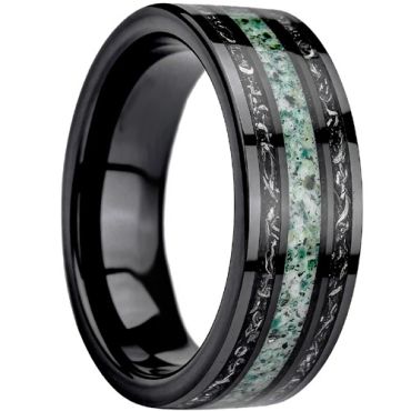 ****COI Black Tungsten Carbide Ring With Deer Antler & Meteorite-02260A