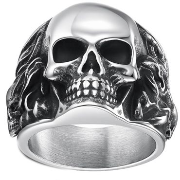 ****COI Titanium Black Silver Skull Ring-02270A
