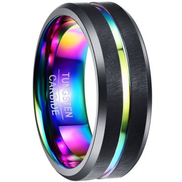 *COI Black Tungsten Carbide Rainbow Color Ring - TG1414