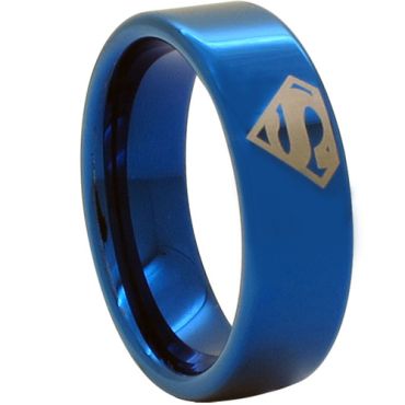 **COI Blue Tungsten Carbide Super Man Pipe Cut Ring - TG1768CC