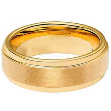 **COI Gold Tone Tungsten Carbide Polished Shiny Matt Step Edges Ring - TG1942A