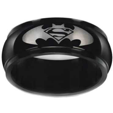 **COI Black Tungsten Carbide Bat Man & Super Man Ring-TG2919