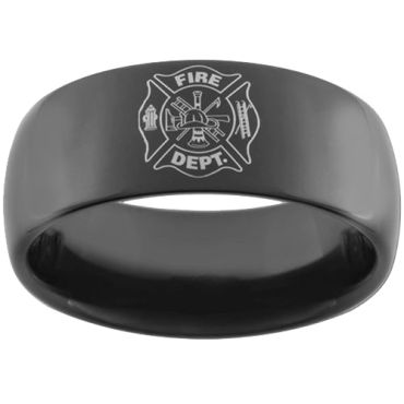 *COI Black Tungsten Carbide Fire Fighter Dome Court Ring-TG2922