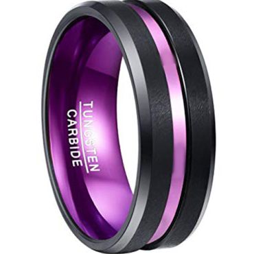 COI Tungsten Carbide Black Purple Center Groove Beveled Edges Ring-TG2950BB