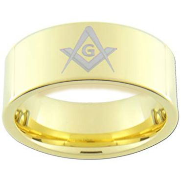 *COI Gold Tone Tungsten Carbide Masonic Pipe Cut Ring-3312