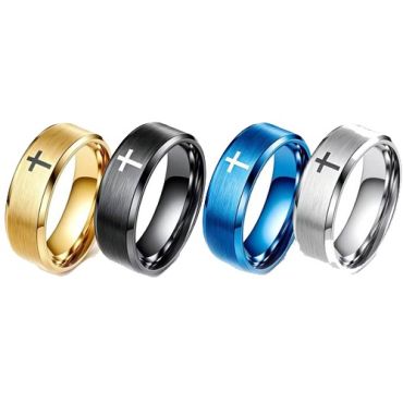 **COI Titanium Black/Gold Tone/Blue/Silver Cross Beveled Edges Ring - 3537
