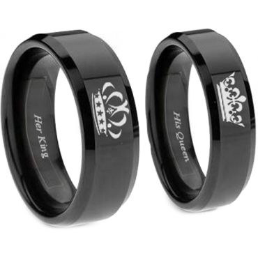 *COI Black Titanium King Queen Crown Beveled Edges Ring-JT3770