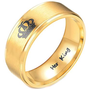 *COI Gold Tone Tungsten Carbide King Crown Step Edges Ring-3988