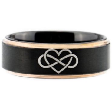 *COI Tungsten Carbide Black Rose Infinity Heart Ring-TG4115B