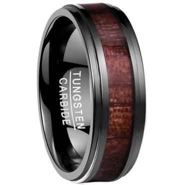 COI Black Tungsten Carbide Wood Step Edges Ring - TG4170