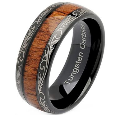 **COI Black Tungsten Carbide Damascus Ring With Wood-4198