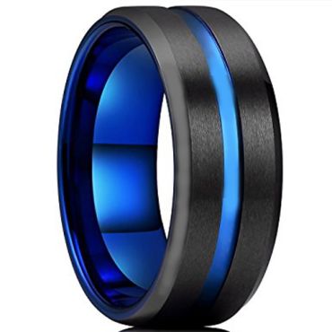 COI Tungsten Carbide Black Blue Ring-TG4211(Size US10.5)