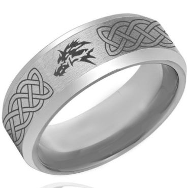 *COI Tungsten Carbide Celtic Wolf Beveled Edges Ring-4261
