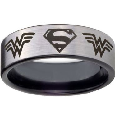 *COI Titanium Bat Man & Wonder Women Pipe Cut Flat Ring - 4449