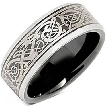 COI Tungsten Carbide Black Silver Dragon Ring-TG4657(Size:US5)
