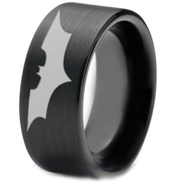 *COI Black Tungsten Carbide Bat Man Pipe Cut Flat Ring-TG4723