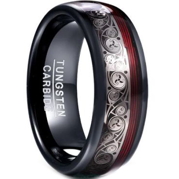 COI Black Tungsten Carbide Ring With Red Grooves-TG5046