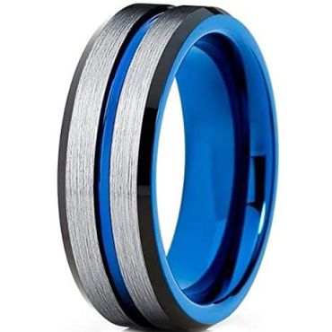 COI Tungsten Carbide Black Blue Center Groove Ring-TG5189
