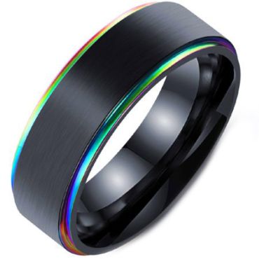 **COI Black Titanium Rainbow Pride Step Edges Ring-5283