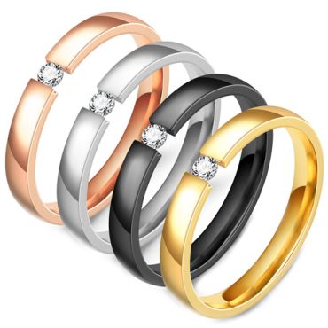 **COI Titanium Black/Silver/Gold Tone/Rose Solitaire Ring With Cubic Zirconia-5417