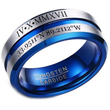 *COI Tungsten Carbide Center Groove Ring With Custom Roman Numerals-TG5454